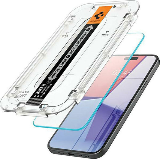 Spigen iPhone 15 Pro Glas.Tr „Ez Fit“ Displayschutzfolie aus gehärtetem Glas, 2er-Pack - klar