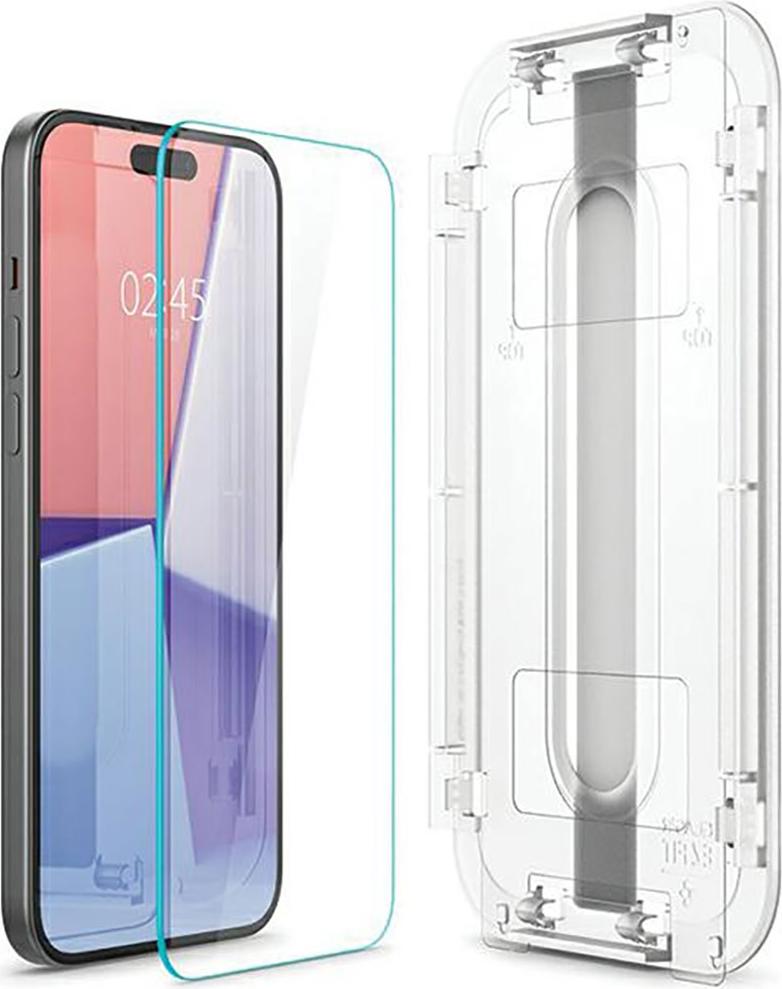 Spigen 2x Displayschutz für iPhone 16 / 15 Schutzglas Panzerfolie Anbringhilfe